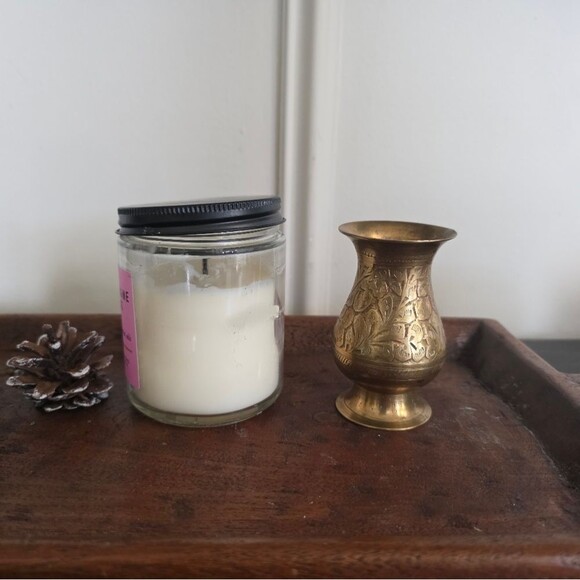 Vintage Small India Brass Etched Decorative Vase 3.25” Tall - Picture 3 of 9